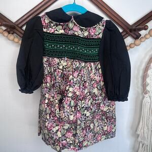 Vintage Floral Smocked Long Sleeve Dress